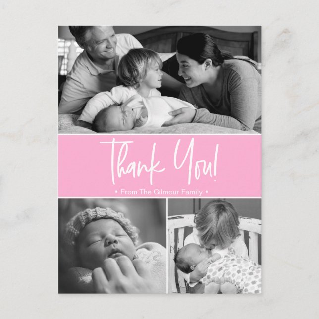 Carte Postale Faire-part Monochrome Memories : Merci de bébé personnalisé P (Devant)