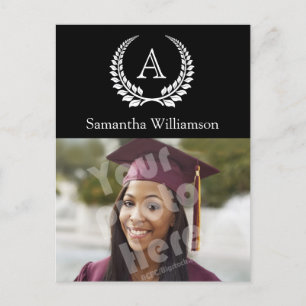 Carte Postale Faire-part Monogramme Laurel Noir/Blanc