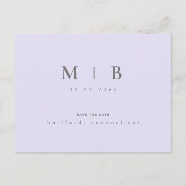 Carte Postale Faire-part Monogramme Lilac Mariage simple et élégant Date de (Devant)