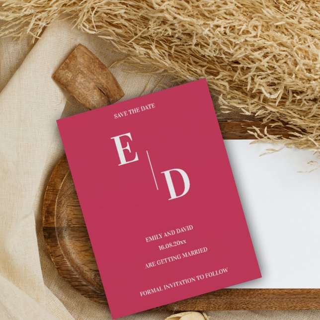 Carte Postale Faire-part Monogramme Moderne Mariage Magenta Enregistrer La  (Créateur téléchargé)