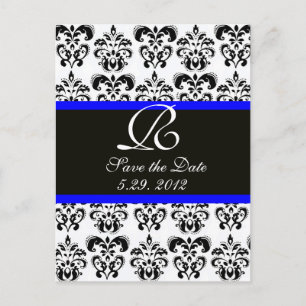CARTE POSTALE FAIRE-PART MONOGRAMME NOIR BLEU ET BLANC DE DOMMASQUES