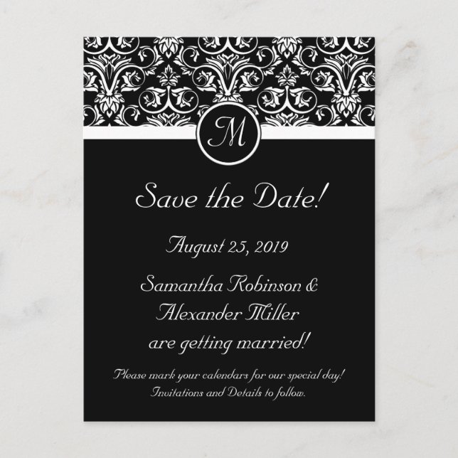 Carte Postale Faire-part Monogramme noir grand insignia Enregistrer la date (Devant)