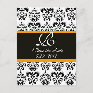 CARTE POSTALE FAIRE-PART MONOGRAMME NOIR JAUNE ET BLANC DOMMASQUE