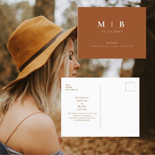 Carte Postale Faire-part Monogramme simple brillant Burnt Orange Enregistre