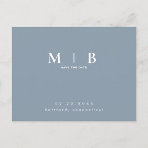 Carte Postale Faire-part Monogramme Simple lisse Dusty Blue Enregistrer la 