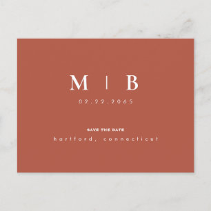 Carte Postale Faire-part Monogramme simple Terra Cotta Mariage Enregistrer 