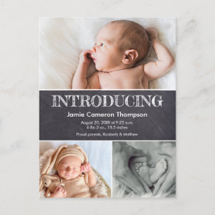 Carte Postale Faire-part Montage photo multicolore Chalkboard Baby Birth