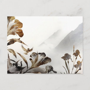Carte Postale Faire-part Montagnes brumeuses zen oiseaux minimalisme nature
