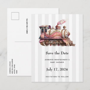 Carte Postale Faire-part Moteur de train rose Style Steampunk Vintage
