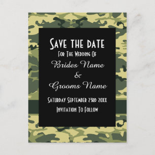 Carte Postale Faire-part Motif de camouflage vert enregistrer la date