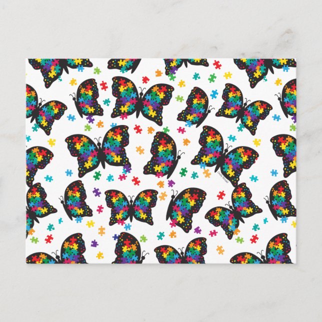 Carte Postale Faire-part Motif de puzzle de papillon d'autisme (Devant)