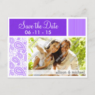 Carte Postale Faire-part Motif Purple Paisley