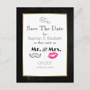 Carte Postale Faire-part Moustache et lèvres M. et Mme Sauvez la date