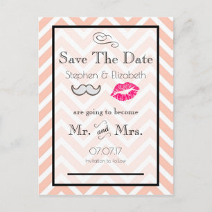 Carte Postale Faire-part Moustache et Lèvres Péché Chevron Save the Date