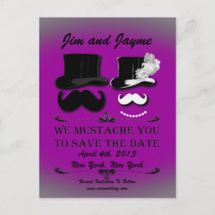 Carte Postale Faire-part Moustache vintage Enregistrer La Date