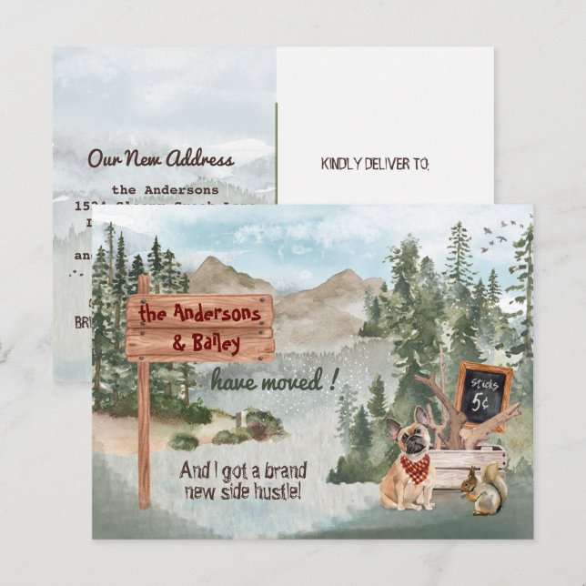 Carte Postale Faire-part Moving French Bulldog Dog Woods Nouvelle adresse (Devant / Derrière)