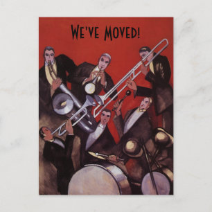 Carte Postale Faire-part Musique vintage Art Déco Jazz Band Changement d'ad