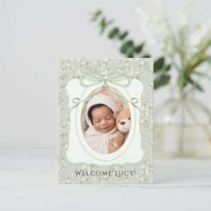 Carte Postale Faire-part Naissance de bébé photo florale fantaisiste