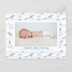 Carte Postale Faire-part Naissance en photo Motif de mouettes d'aquarelle