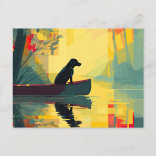 Carte Postale Faire-part Nature Minimaliste Canot Labrador Noir