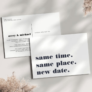 Carte Postale Faire-part Navy Annonce de report de mariage moderne