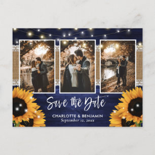 Carte Postale Faire-part Navy Blue Lights Tournesol 3 Photo Enregistrer La 