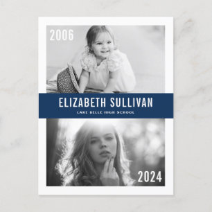 Carte Postale Faire-part Navy Blue Photo Collage Graduation