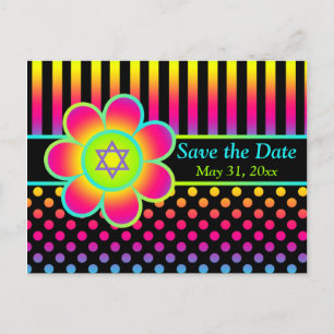 Carte Postale Faire-part Neon Floral Stripes Bat mitzvah Enregistrer la car