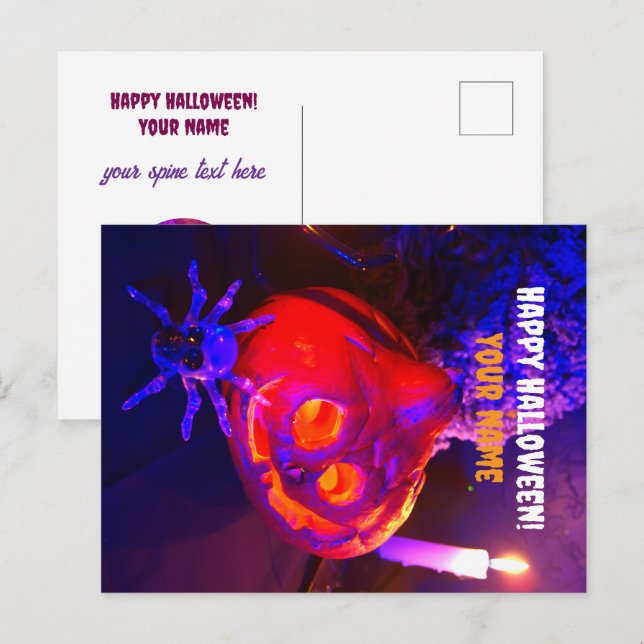 Carte Postale Faire-part Neon Halloween pumpkins (Devant / Derrière)