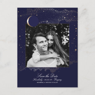 Carte Postale Faire-part Night Stars Marine et Gold Photo Enregistrer la da