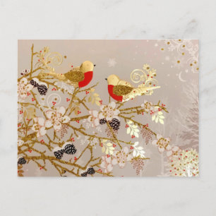 Carte Postale Faire-part Noël de pays d'oiseaux de neige d'hiver d'or