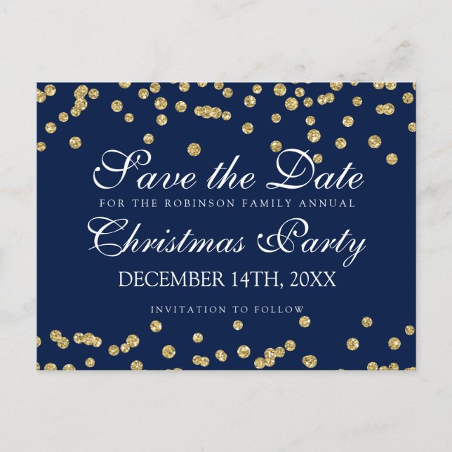 Carte Postale Faire-part Noël Enregistrer la date Parties scintillant d'or  (Devant)