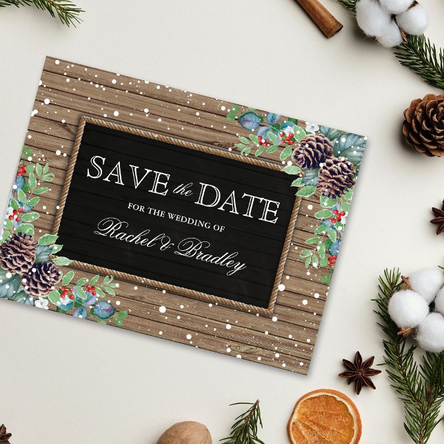 Carte Postale Faire-part Noel rustique Mariage d'hiver Enregistrer la date (Créateur téléchargé)