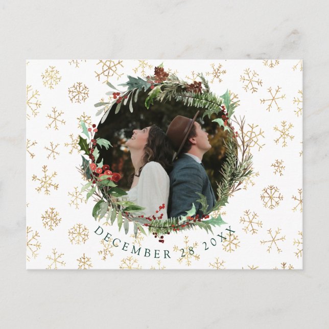 Carte Postale Faire-part Noël Saison Mariage Enregistrer La Date Annonce (Devant)