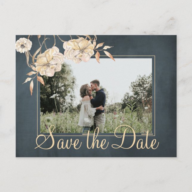Carte Postale Faire-part Noël souhaite et enregistrer la date mariage chic (Devant)