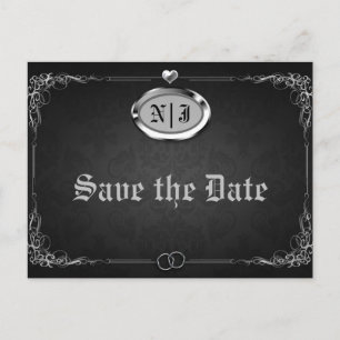 Carte Postale Faire-part Noir argenté Vintage mariage gothique Enregistrer