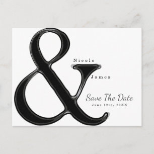 Carte Postale Faire-part Noir & Blanc Ampersand Wedding Enregistrer la date