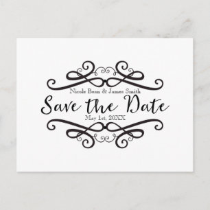 Carte Postale Faire-part Noir & Blanc Classic Vintage Enregistrer la date