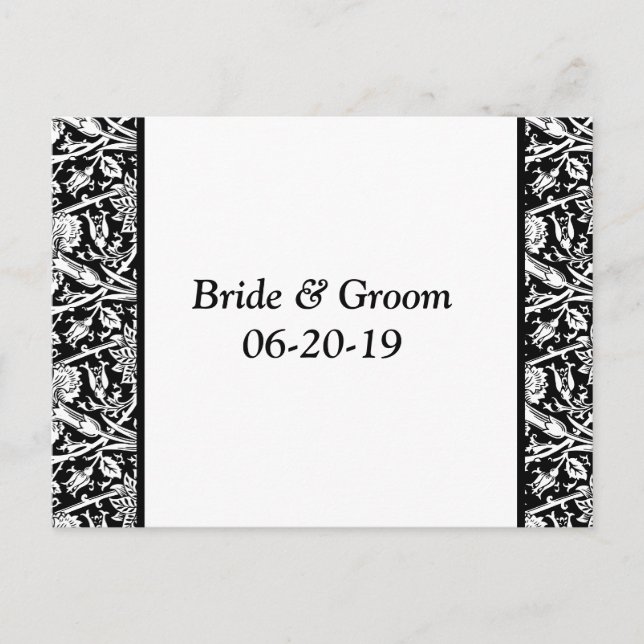 Carte Postale Faire-part Noir Blanc Damask Personnalisable Enregistrer Les  (Devant)