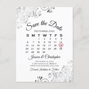 Carte Postale Faire-part Noir & Blanc mariage dentelle Enregistrer le calen