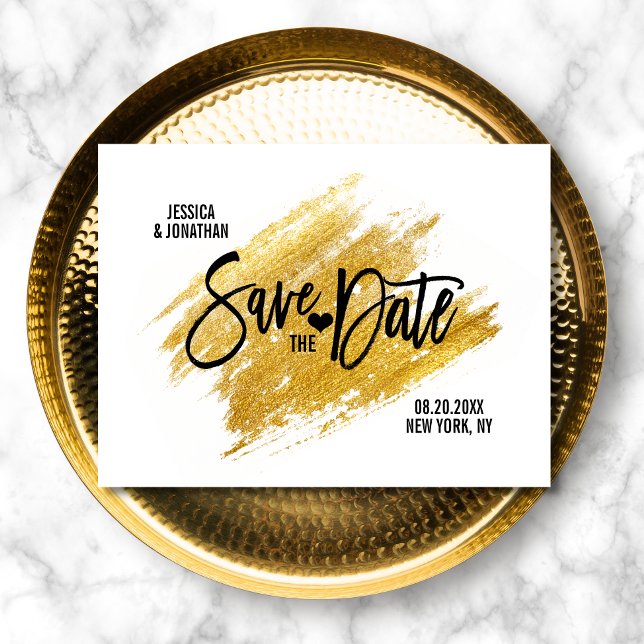 Carte Postale Faire-part Noir Blanc Or moderne Mariage Noir ENREGISTRER LA  (Créateur téléchargé)