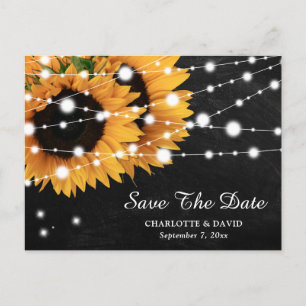 Carte Postale Faire-part Noir Chalkboard Sunflower Mariage Enregistrer La D