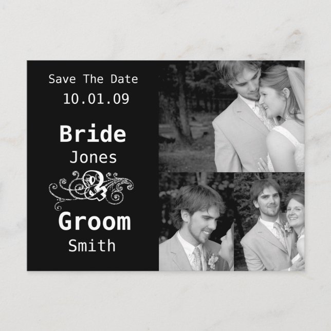 Carte Postale Faire-part Noir et blanc - Enregistrer la date avec... - Cust (Devant)