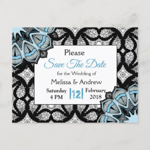 Carte Postale Faire-part Noir et Bleu Mariage Mandala Enregistrer la date