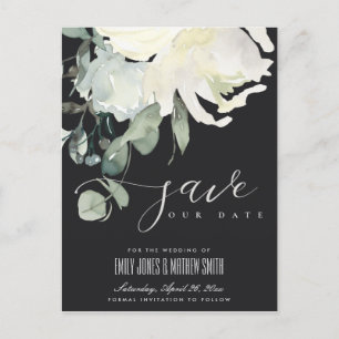 CARTE POSTALE FAIRE-PART NOIR IVOIRE BLANC DOUX FLORAL ENSEMBLE SAUVEGARDEZ