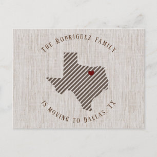 Carte Postale Faire-part North Texas Brown Linen et Heart Texas Moving