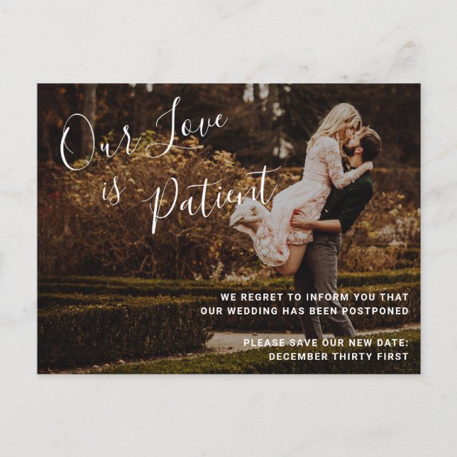 Carte Postale Faire-part Notre Amour Est Patient Photo Mariage Postponement (Devant)