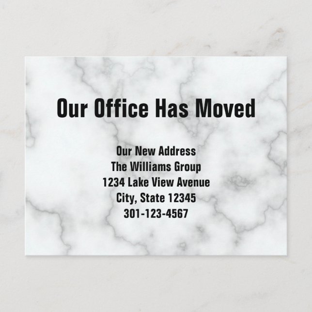 Carte Postale Faire-part Notre bureau a déménagé Annonce de faux marbre (Devant)