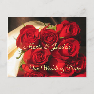 Carte Postale Faire-part "Notre Date Mariage" - Bouquet Rose rouge