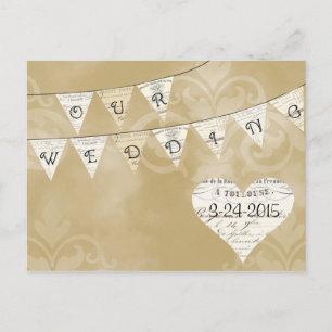 Carte Postale Faire-part NOTRE MARIAGE Vintage Bunting français Enregistrer